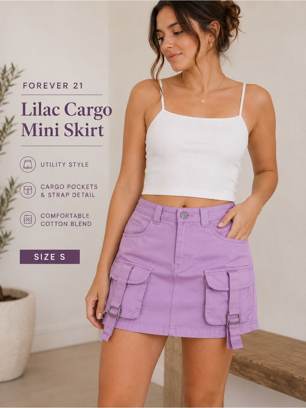 Forever 21 Lilac Cargo Utility Mini Skirt NWT Small - Picture 1 of 8